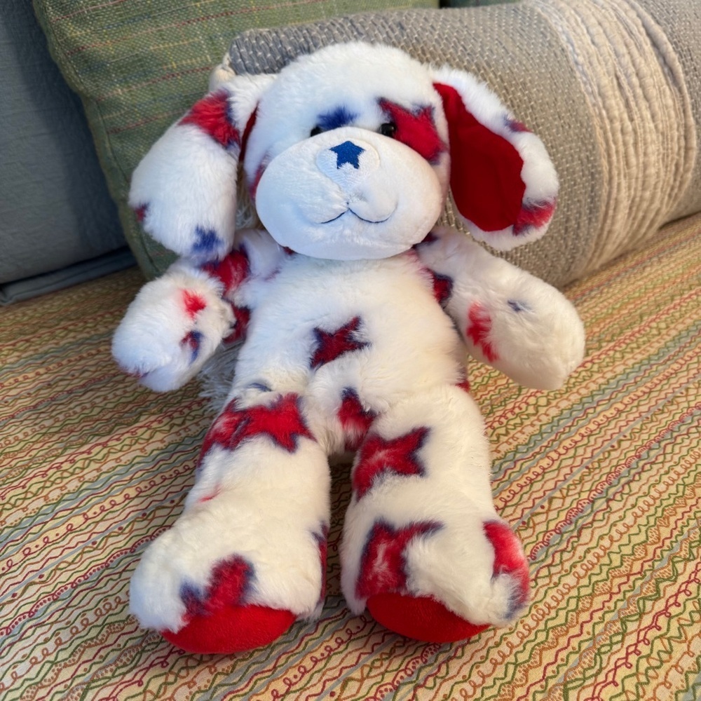 Build A Bear Red White Blue Star Patriotic Pattern Puppy Plush Toy